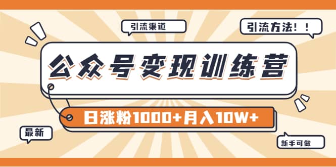 【某公众号变现营第二期】0成本日涨粉1000 让你月赚10W （8月24号更新）-好课资源网