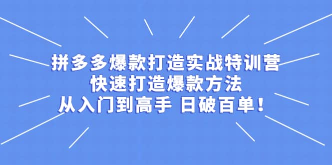 拼多多爆款打造实战特训营：快速打造爆款方法，从入门到高手 日破百单-好课资源网