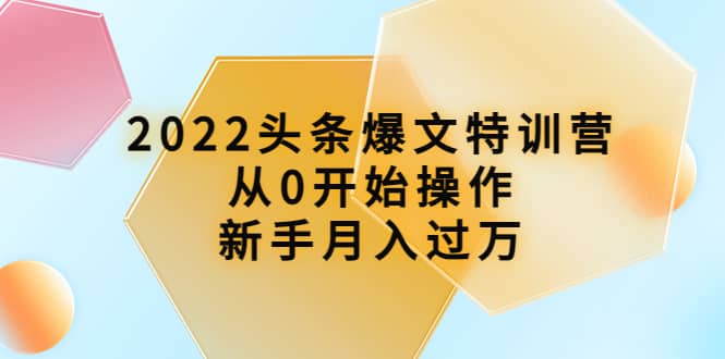 2022头条爆文特训营：从0开始操作，新手月入过万（16节课时）-好课资源网