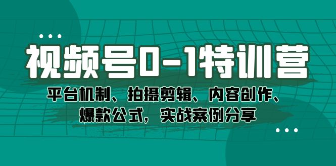 视频号0-1特训营：平台机制、拍摄剪辑、内容创作、爆款公式，实战案例分享-好课资源网