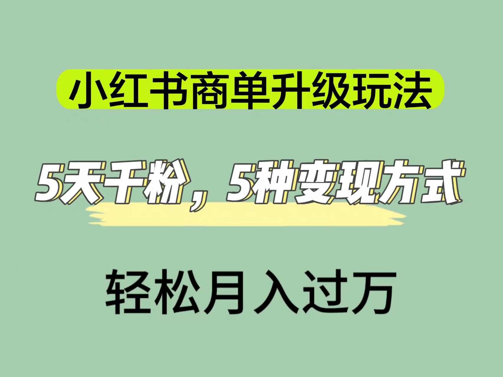 小红书商单升级玩法，5天千粉，5种变现渠道，轻松月入1万-好课资源网