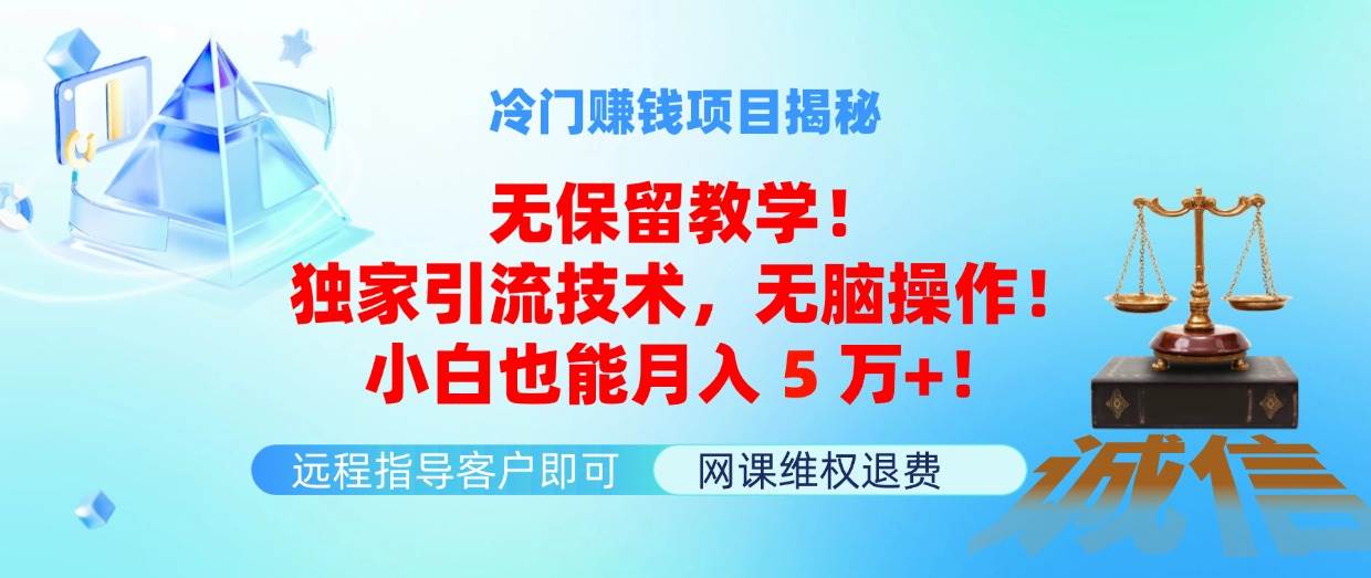 冷门赚钱项目无保留教学！独家引流技术，无脑操作！小白也能月入5万+！-好课资源网