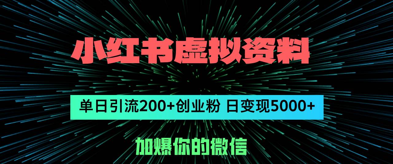 小红书虚拟资料日引流200+创业粉，单日变现5000+-好课资源网